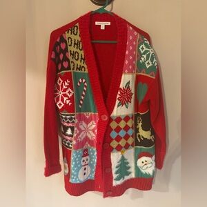 Festive Red Patchwork Cardigan Christmas sweater